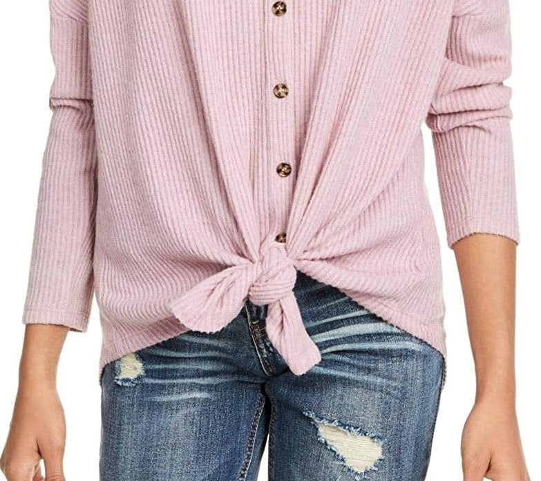 Blusa feminina aconchegante com nervuras e amarração frontal Ultra Flirt Juniors, roxa, tamanho grande
