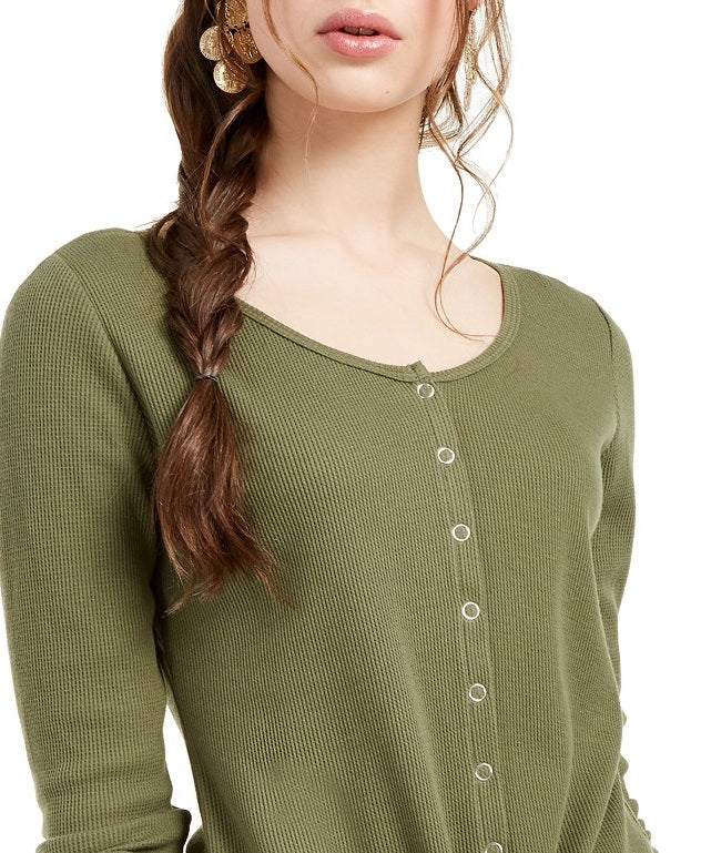 Blusa térmica feminina Ultra Flirt Junior com bainha amarrada, verde, tamanho pequeno