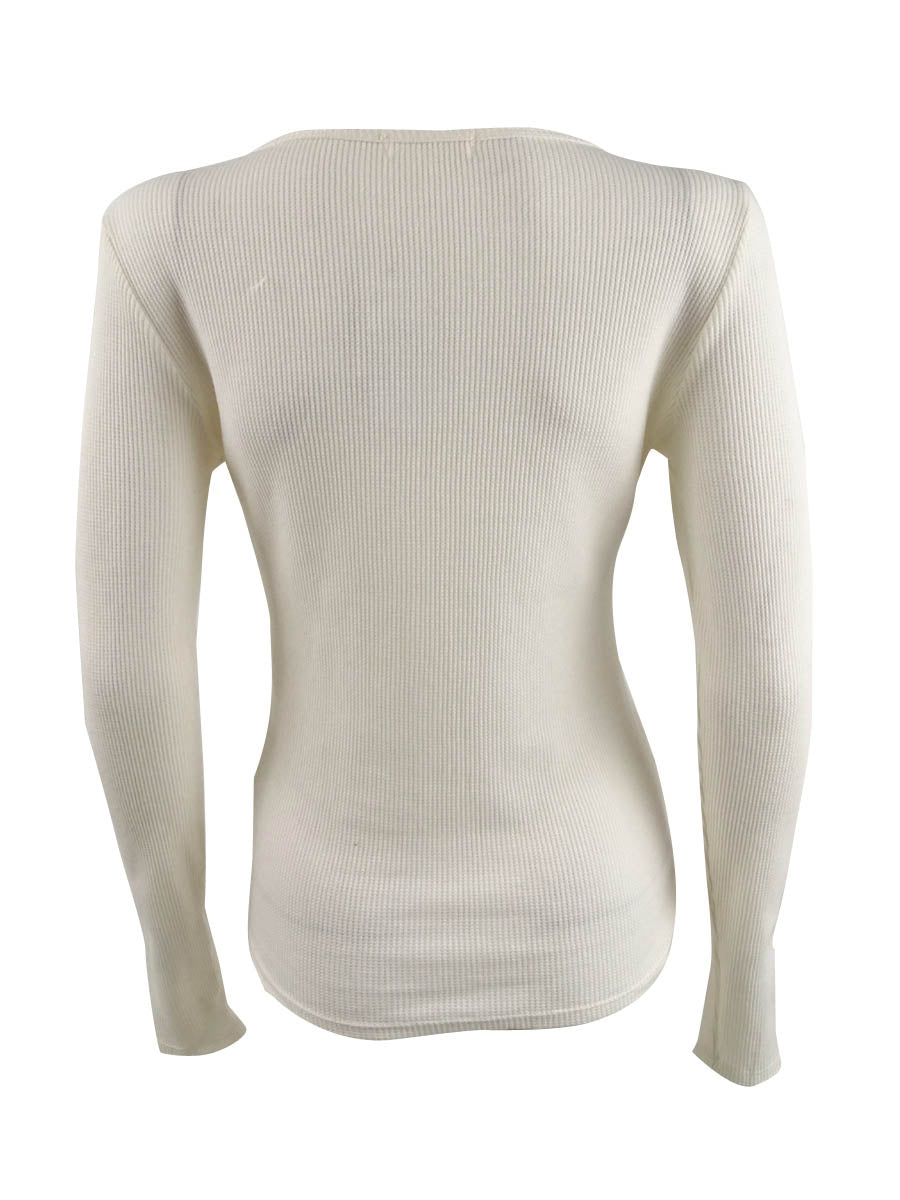 Blusa térmica com bainha amarrada Ultra Flirt Juniors, tamanho extra grande, marfim