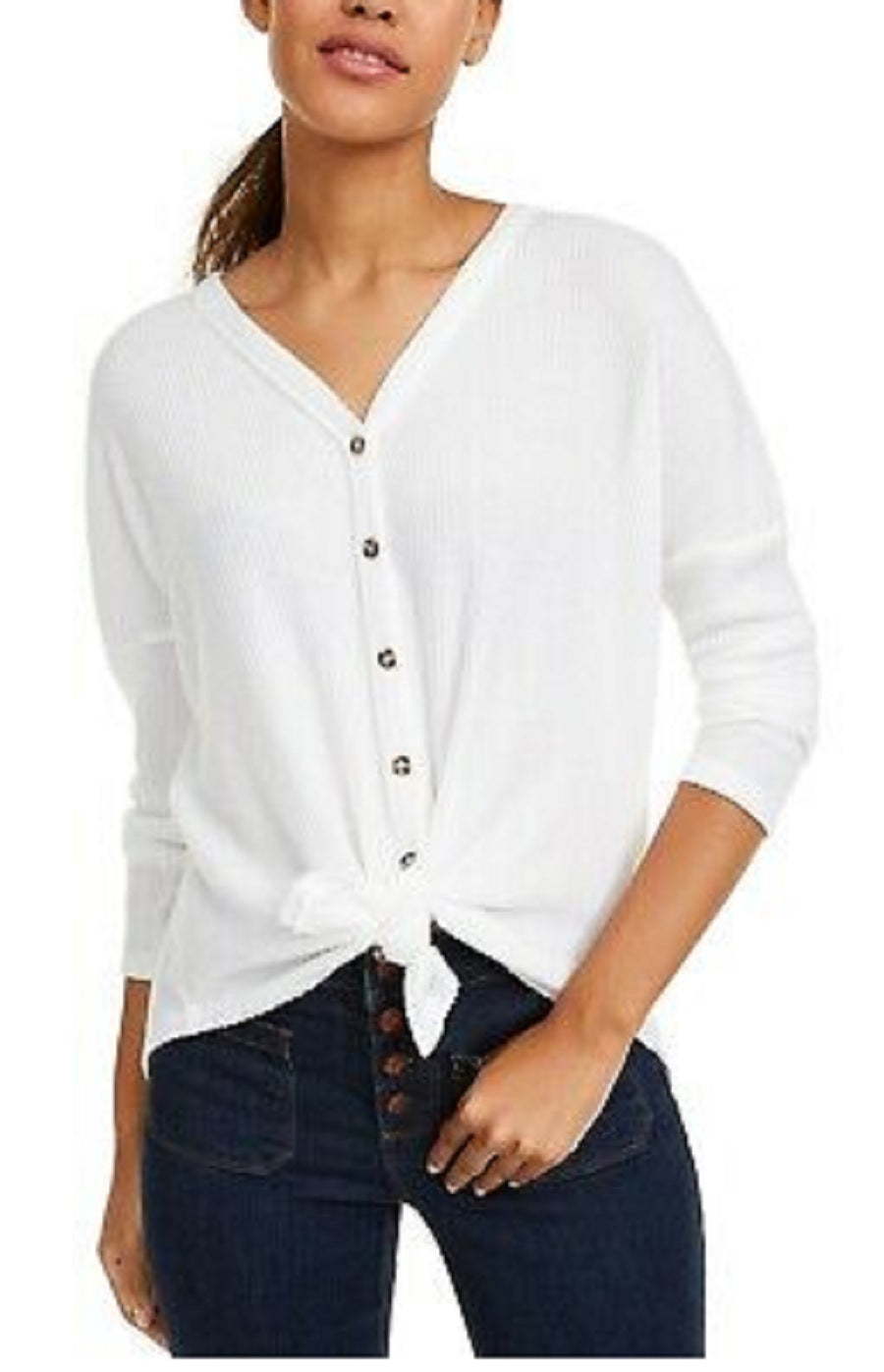 Blusa térmica com bainha amarrada Ultra Flirt Juniors, branca, tamanho extra pequeno
