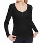Ultra Flirt Juniors' Scallop-Edge Henley Preto Tamanho Médio