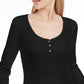 Ultra Flirt Juniors' Scallop-Edge Henley Preto Tamanho Médio
