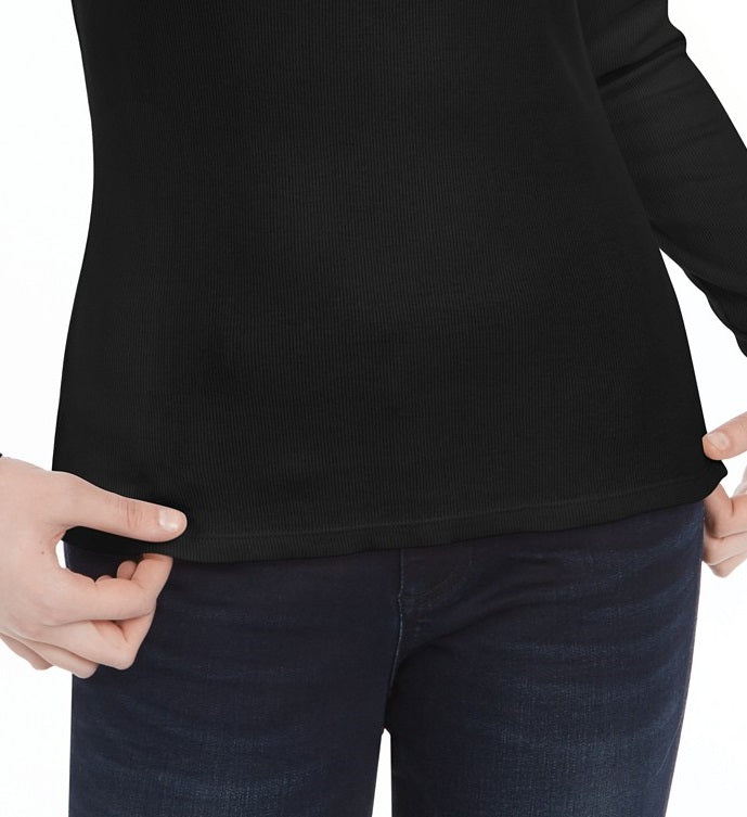 Ultra Flirt Juniors' Scallop-Edge Henley Preto Tamanho Médio