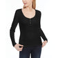 Ultra Flirt Juniors' Scallop-Edge Henley Preto Tamanho Pequeno
