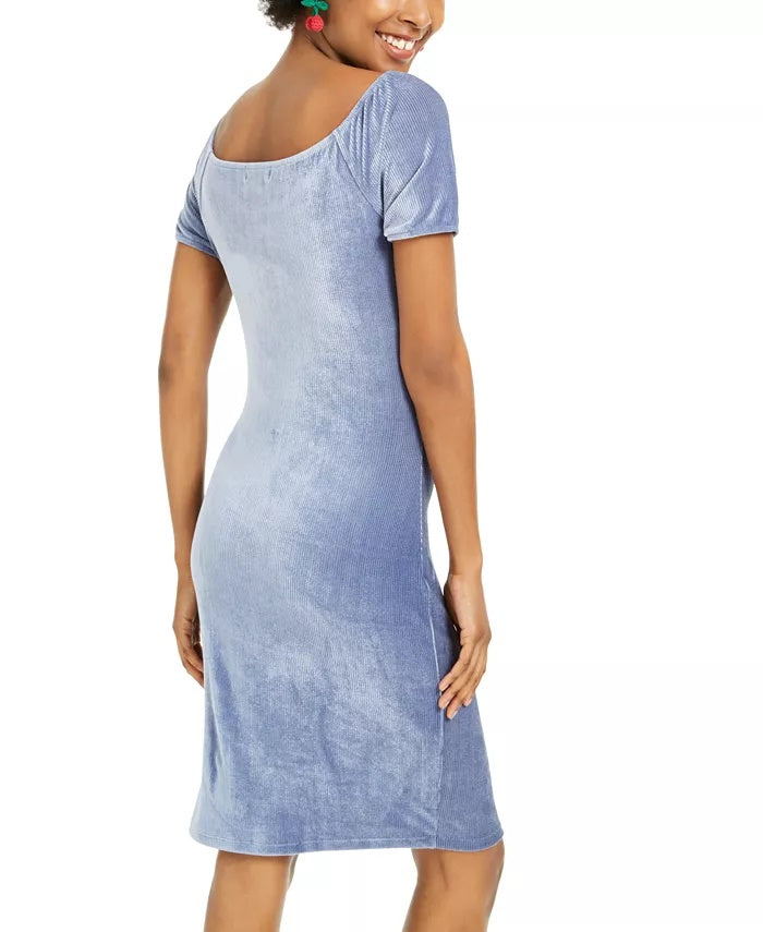 Vestido justo com babados e veludo cotelê Ultra Flirt Juniors, azul, tamanho extra pequeno