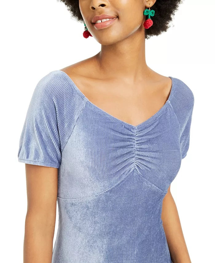 Vestido justo com babados e veludo cotelê Ultra Flirt Juniors, azul, tamanho extra pequeno