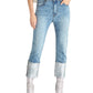 Calça jeans feminina Rachel Rachel Roy, reta, metálica, cintura alta, punho, azul brilhante, tamanho 24