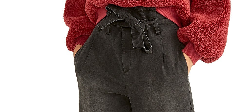 Calça curta feminina Rachel Roy Paperbag preta tamanho 14