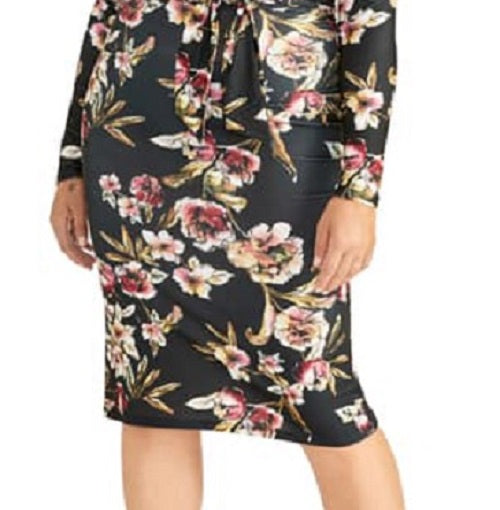 Vestido feminino Rachel Roy Plus com amarração na cintura e manga comprida, preto, tamanho 2X