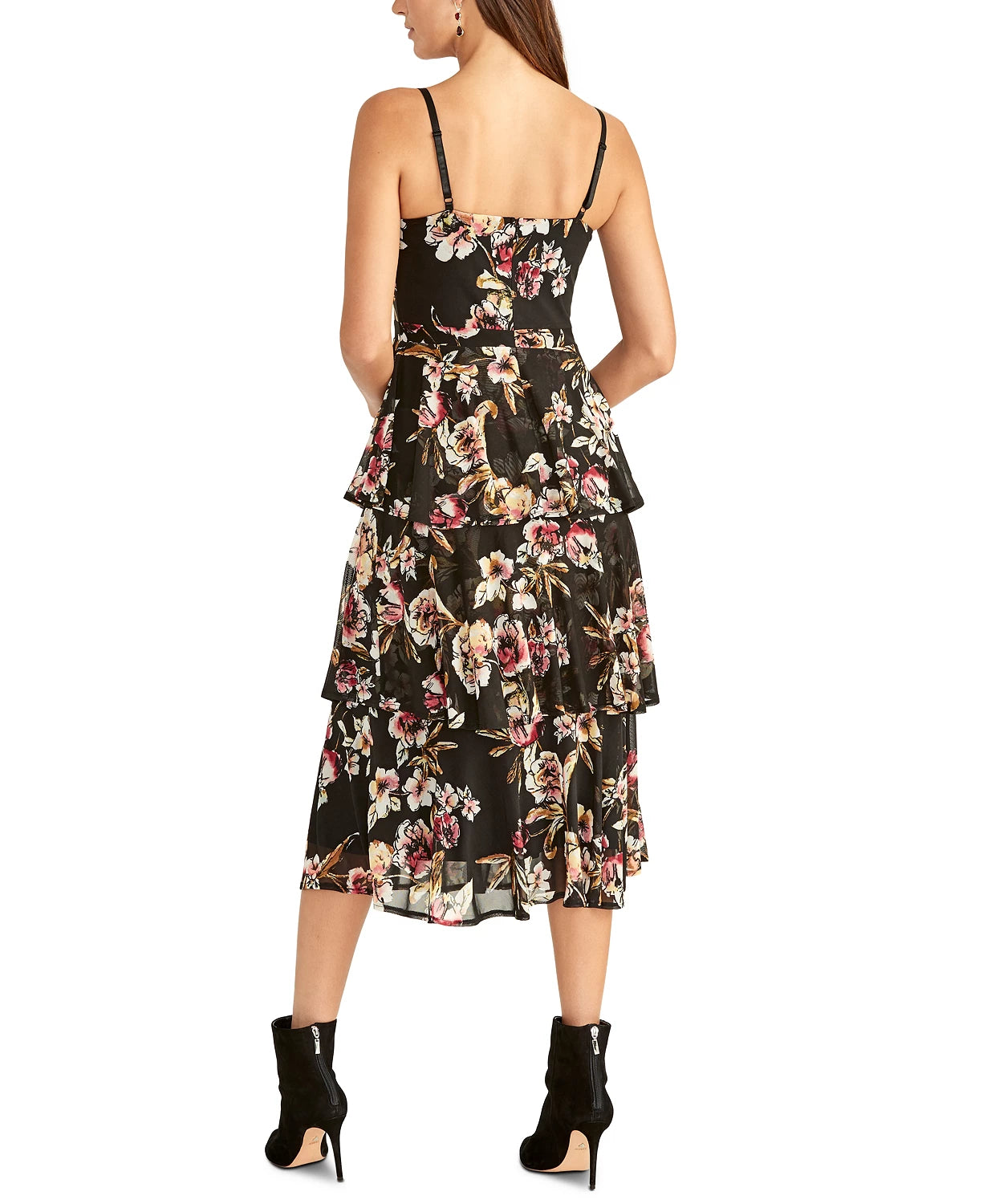 Vestido estampado Valia feminino Rachel Rachel Roy em camadas, preto, tamanho médio