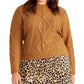 Rachel Roy Suéter Adrina Mixed-Cable Plus Size Feminino da Moda Marrom Tamanho 2X