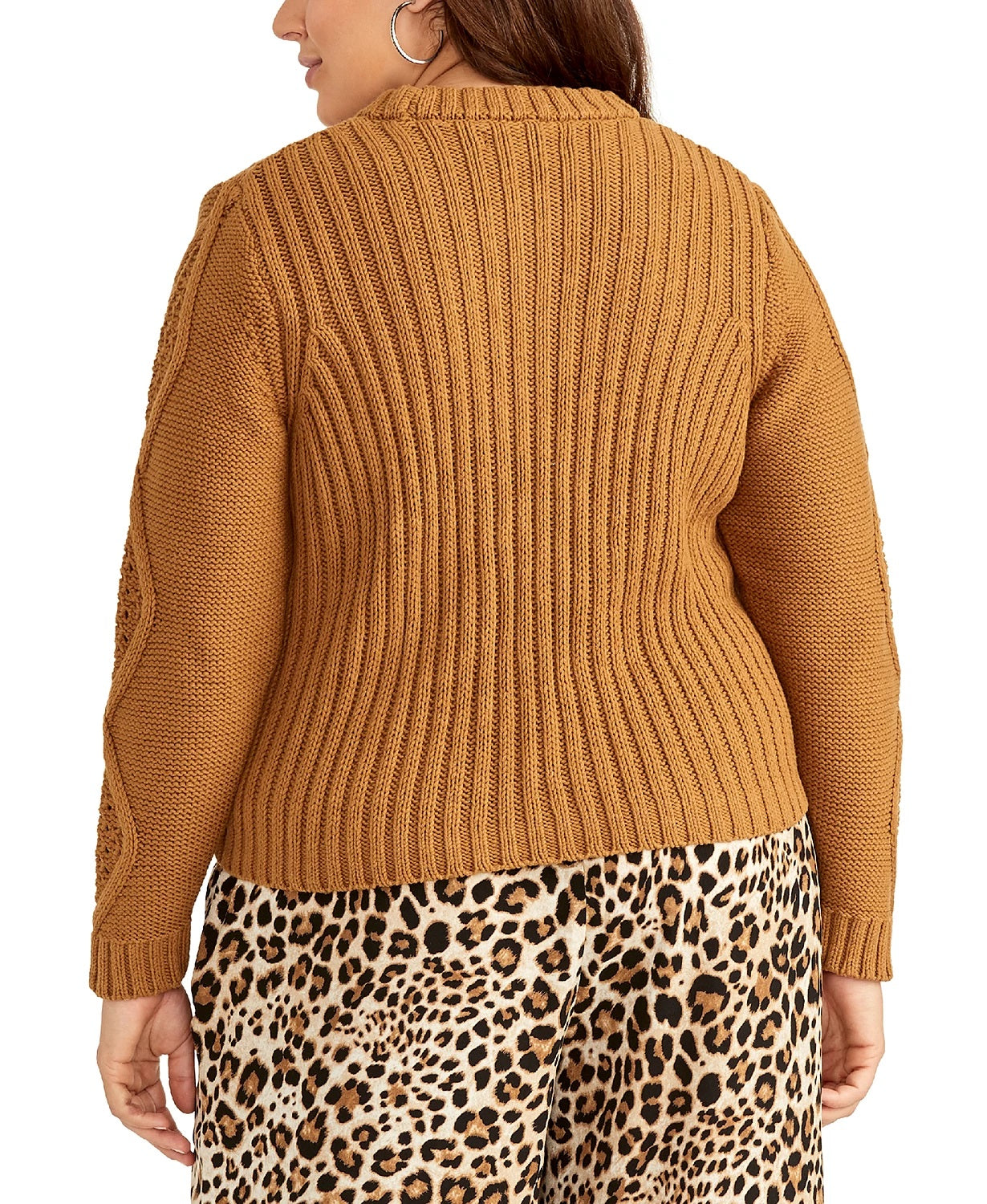 Rachel Roy Suéter Adrina Mixed-Cable Plus Size Feminino da Moda Marrom Tamanho 2X