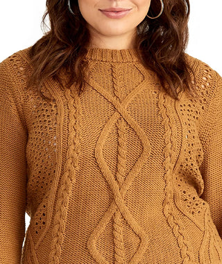 Rachel Roy Suéter Adrina Mixed-Cable Plus Size Feminino da Moda Marrom Tamanho 2X