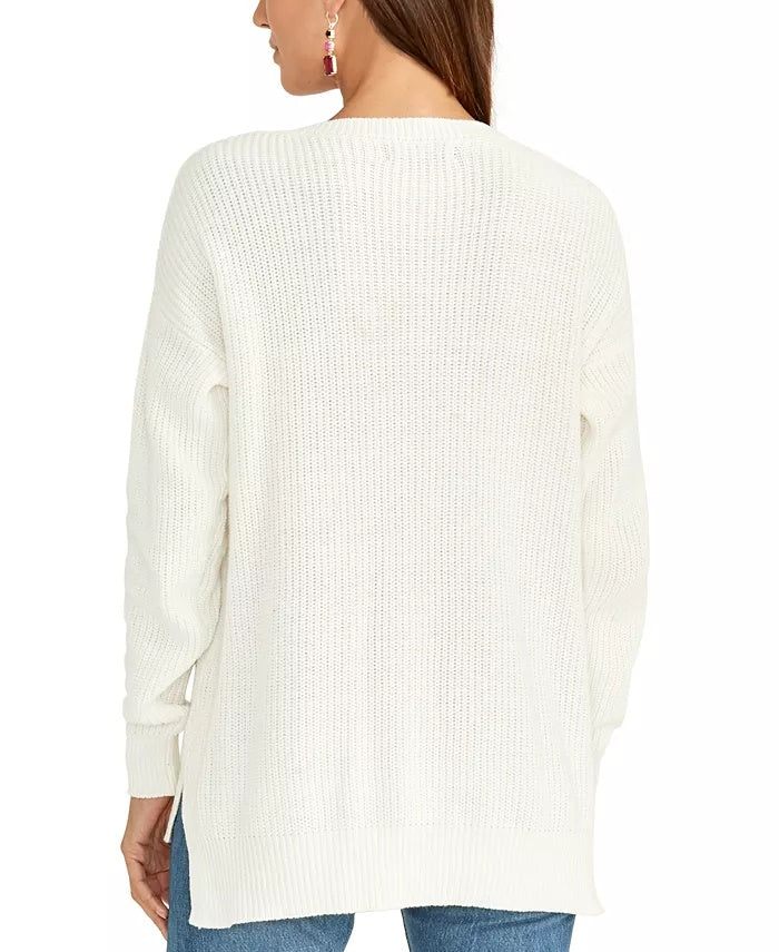 Suéter feminino de malha com decote em V Rachel Rachel Roy, branco, tamanho médio