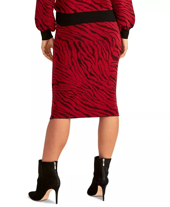 Saia midi feminina com estampa animal Rachel Roy, vermelha escura, tamanho grande