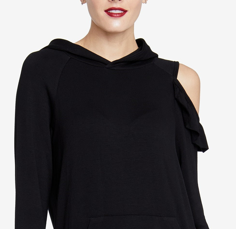 Moletom com capuz feminino Rachel Rachel Roy com ombros descobertos, preto, tamanho extra pequeno