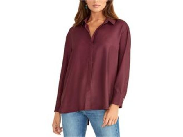 Camisa feminina Rachel Roy com botões frontais, roxa, tamanho pequeno