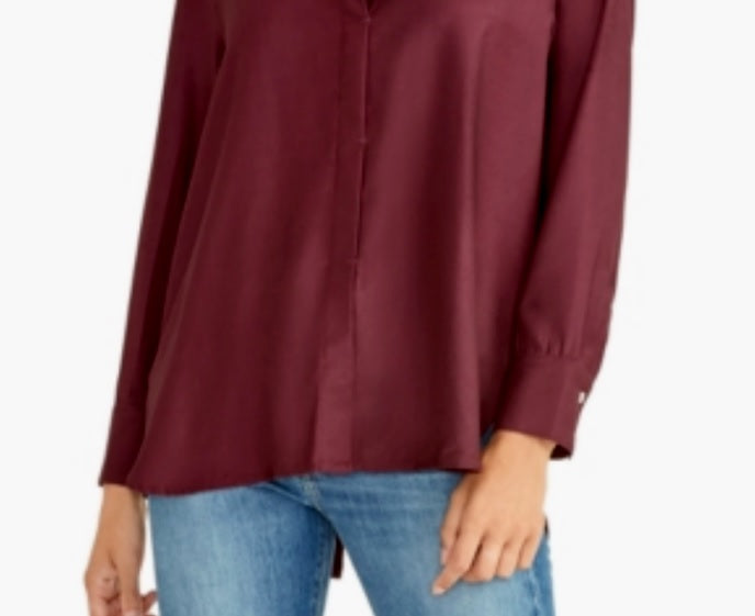 Camisa feminina Rachel Roy com botões frontais, roxa, tamanho pequeno