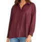 Camisa feminina Rachel Roy com botões frontais, roxa, tamanho grande