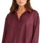 Camisa feminina Rachel Roy com botões frontais, roxa, tamanho grande