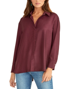 Camisa feminina Rachel Roy com botões frontais, roxa, tamanho médio