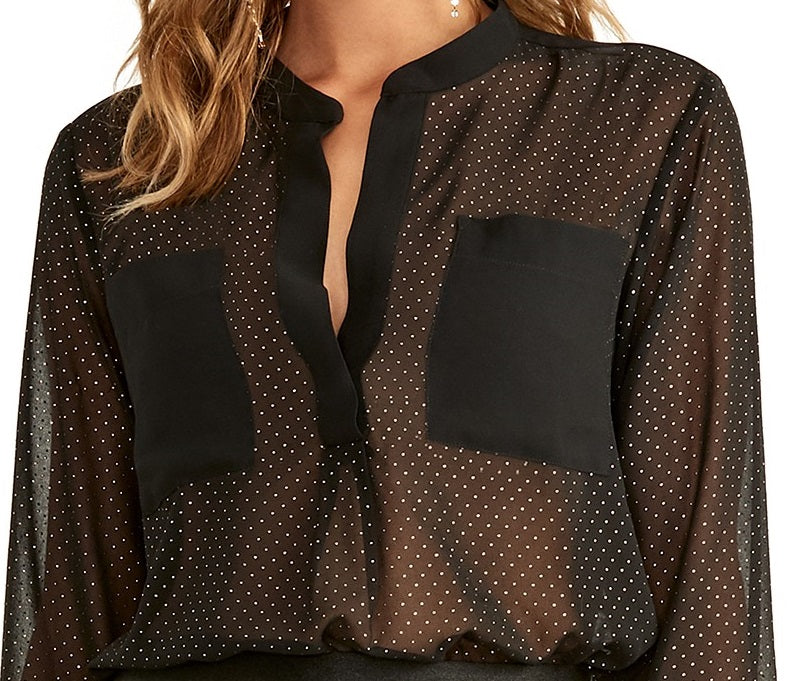 Camisa feminina estampada Winona Rachel Rachel Roy, preta, tamanho pequeno