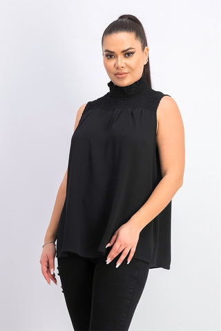 Blusa feminina Rachel Rachel Roy Mindi Smocked com gola alta, preta, tamanho 2, extra grande