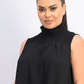 Blusa feminina Rachel Rachel Roy Mindi Smocked com gola alta, preta, tamanho 2, extra grande