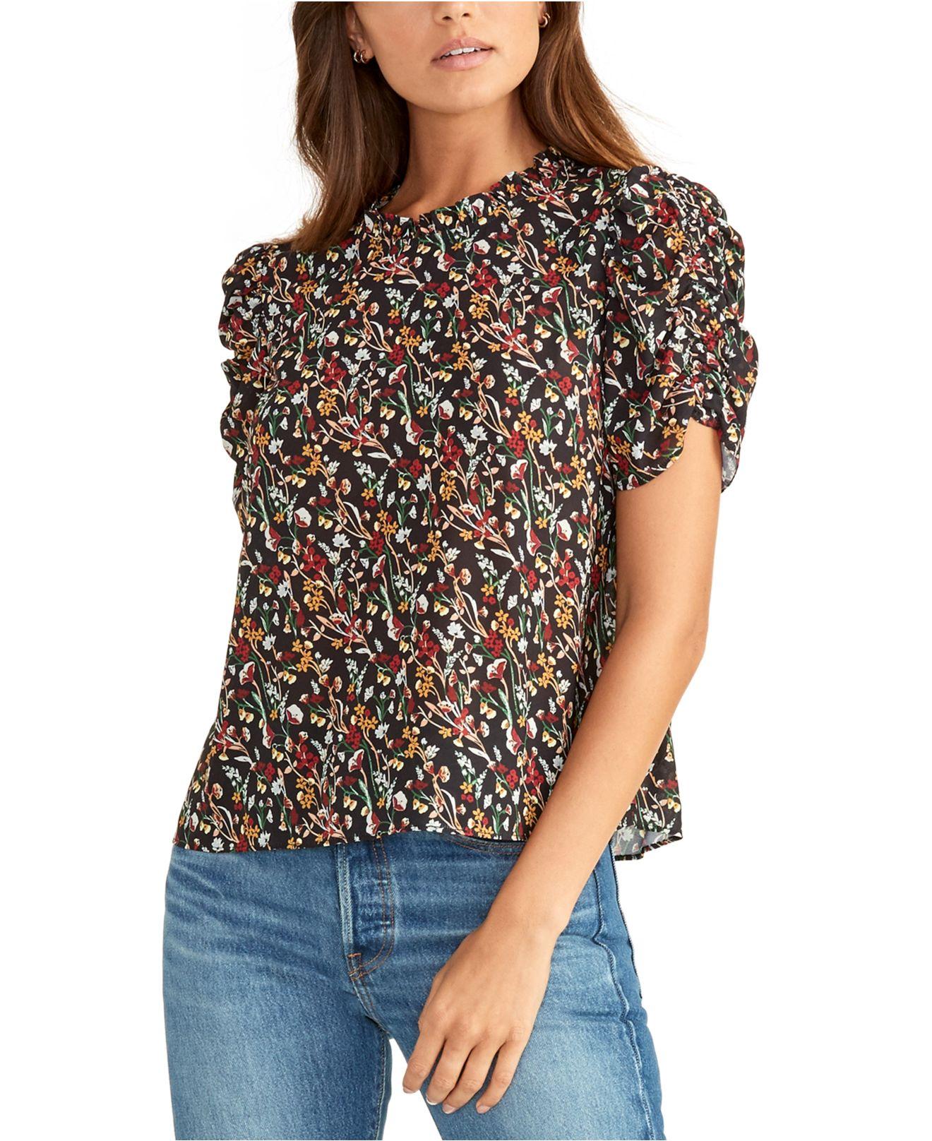 Blusa feminina Rachel Roy Hanna com manga franzida, preta, tamanho X-S