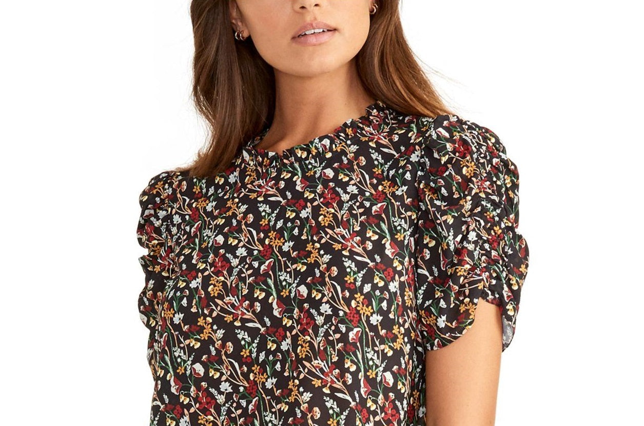 Blusa feminina Rachel Roy Hanna com manga franzida, preta, tamanho X-S