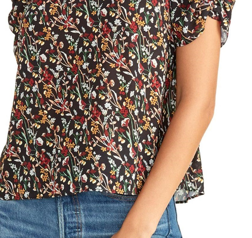 Blusa feminina Rachel Roy Hanna com manga franzida, preta, tamanho X-S