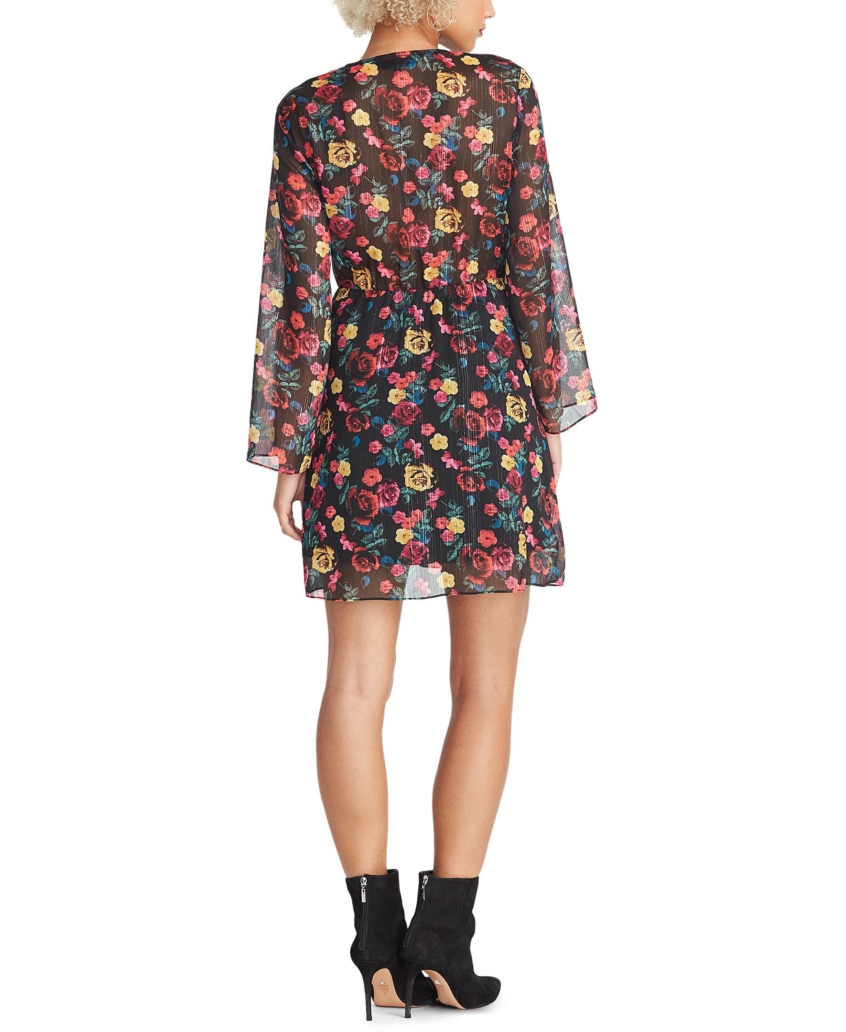 Vestido feminino Rachel Roy com estampa floral e amarração na cintura, preto, tamanho grande