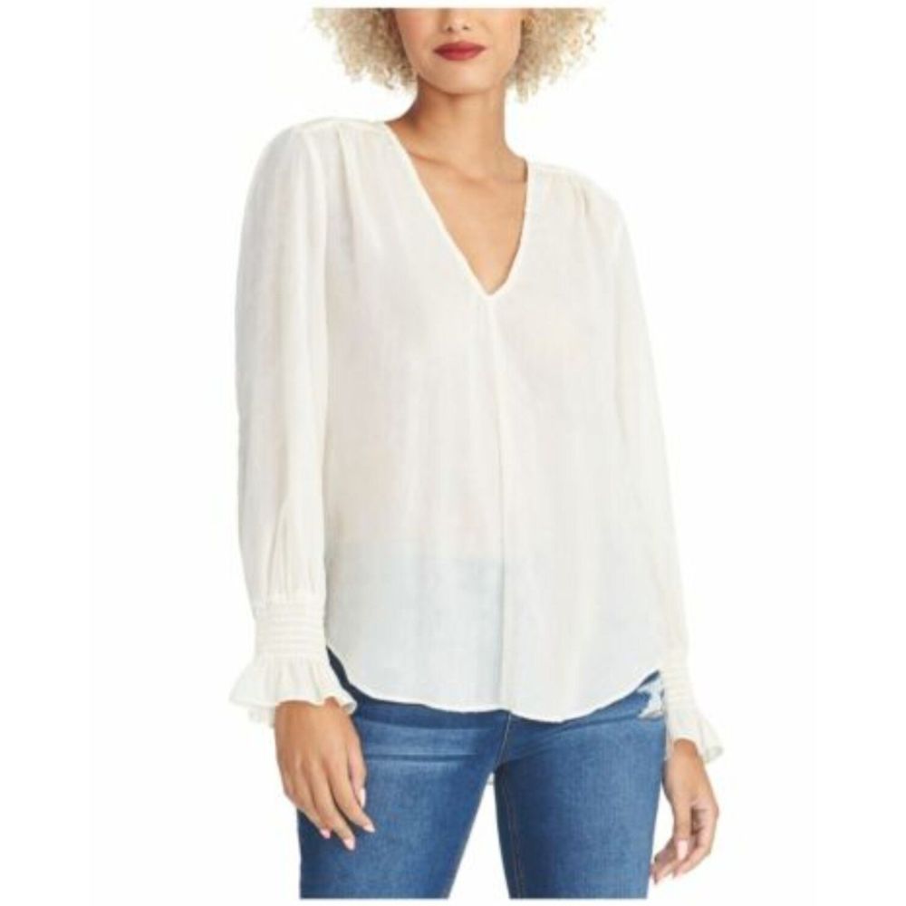 Blusa feminina Lulu com decote em V e punho franzido, tamanho grande, Rachel Rachel Roy, branca