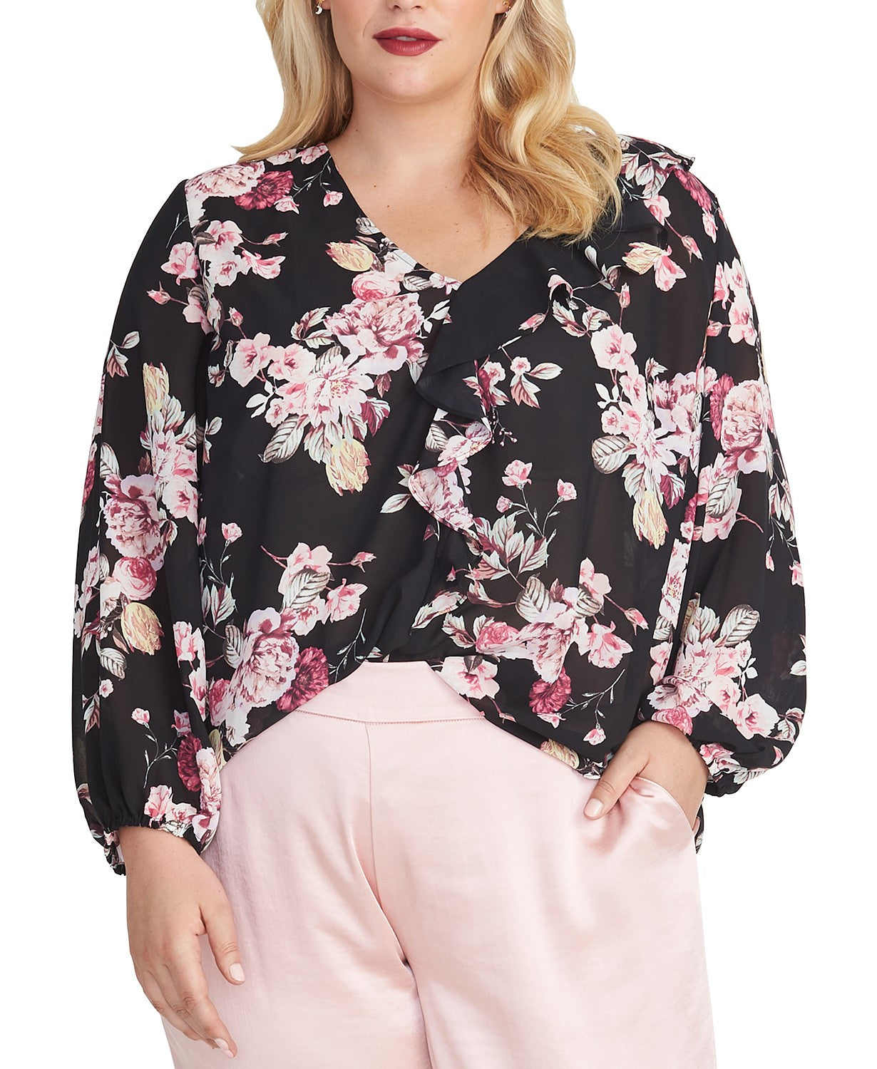 Blusa Layla com babados Rachel Rachel Roy feminina, preta, tamanho 1 extra