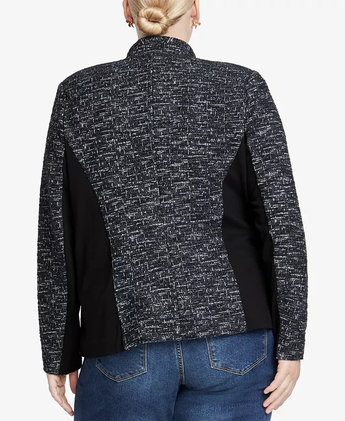 Jaqueta feminina plus size da Rachel Rachel Roy com abertura frontal, preta, tamanho 1X
