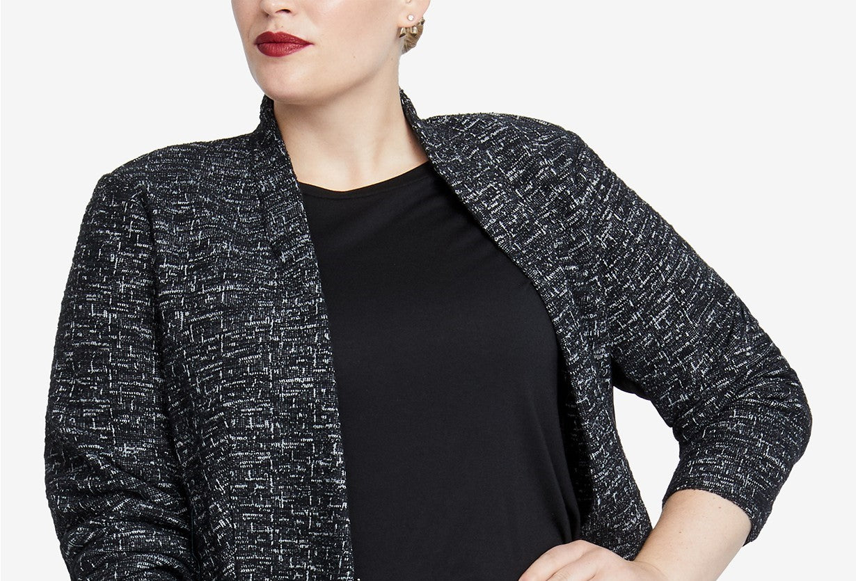 Jaqueta feminina plus size da Rachel Rachel Roy com abertura frontal, preta, tamanho 1X