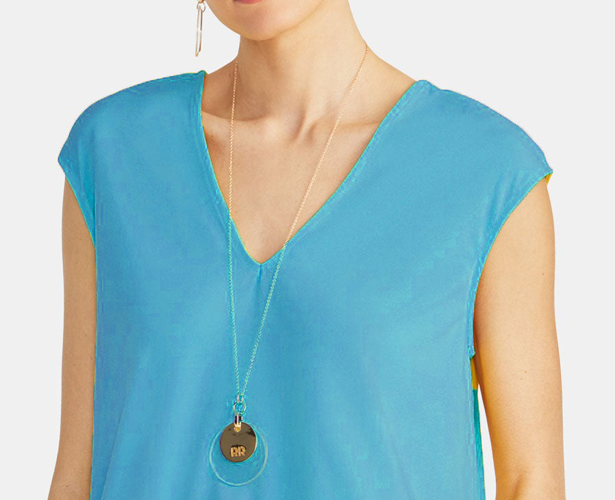 Rachel Rachel Roy Top curto Bina com decote em V feminino, azul, tamanho pequeno