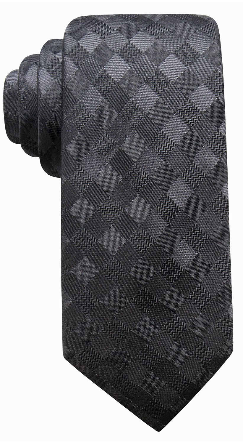 Gravata de seda fina xadrez San Leo masculina Ryan Seacrest Distinction, tamanho regular, cor carvão