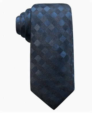 Gravata de seda fina xadrez San Leo masculina Ryan Seacrest Distinction, tamanho azul-marinho, tamanho regular