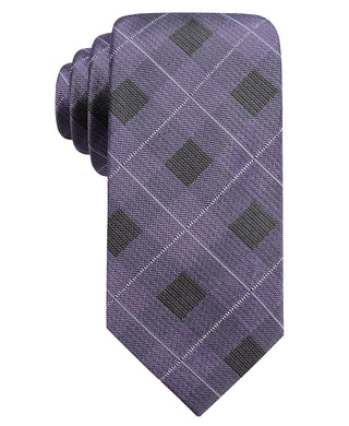 Gravata de seda xadrez fina Clemson masculina Ryan Seacrest Distinction, roxa, tamanho regular