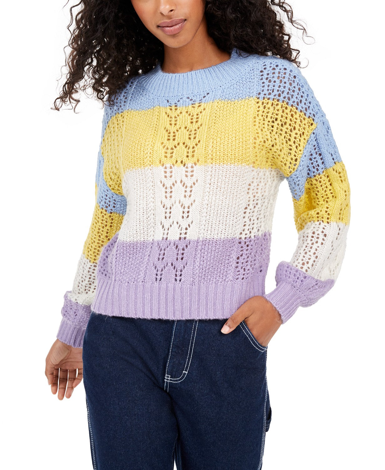 Suéter listrado com mangas bufantes Ultra Flirt Juniors, tamanho extra grande, azul