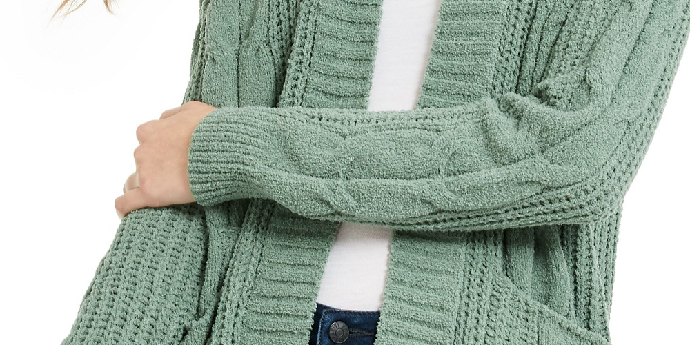Cardigan de malha mista em chenille Ultra Flirt Juniors, verde, tamanho extragrande