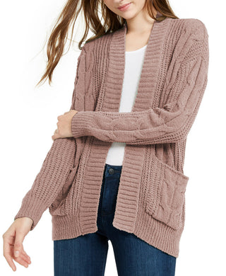 Cardigan de malha mista em chenille Ultra Flirt Juniors, rosa, tamanho pequeno