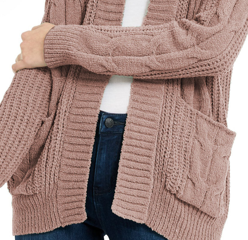Cardigan de malha mista em chenille Ultra Flirt Juniors, rosa, tamanho pequeno