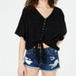 Blusa lisa com amarração frontal Ultra Flirt Juniors, preta, tamanho médio