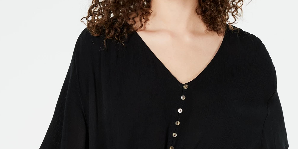 Blusa lisa com amarração frontal Ultra Flirt Juniors, preta, tamanho médio