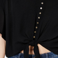 Blusa lisa com amarração frontal Ultra Flirt Juniors, preta, tamanho médio