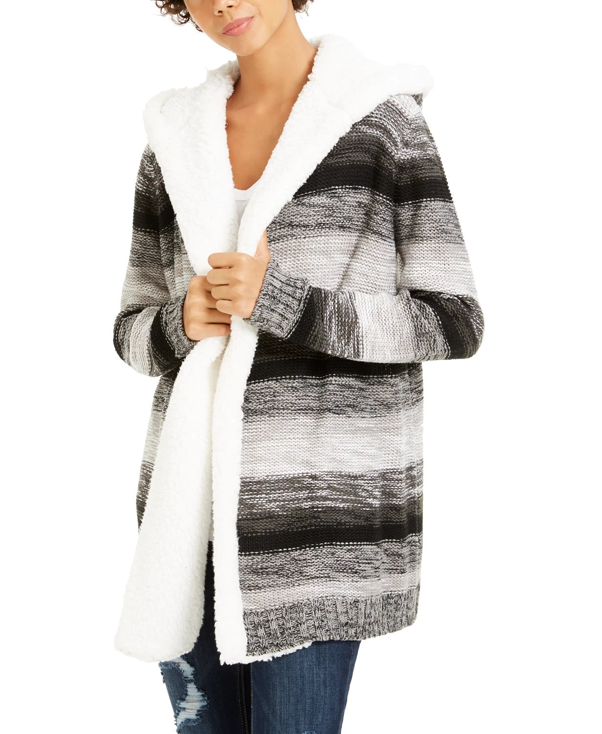 Cardigan Crave Fame Juniors com acabamento Sherpa, cinza, tamanho X-S