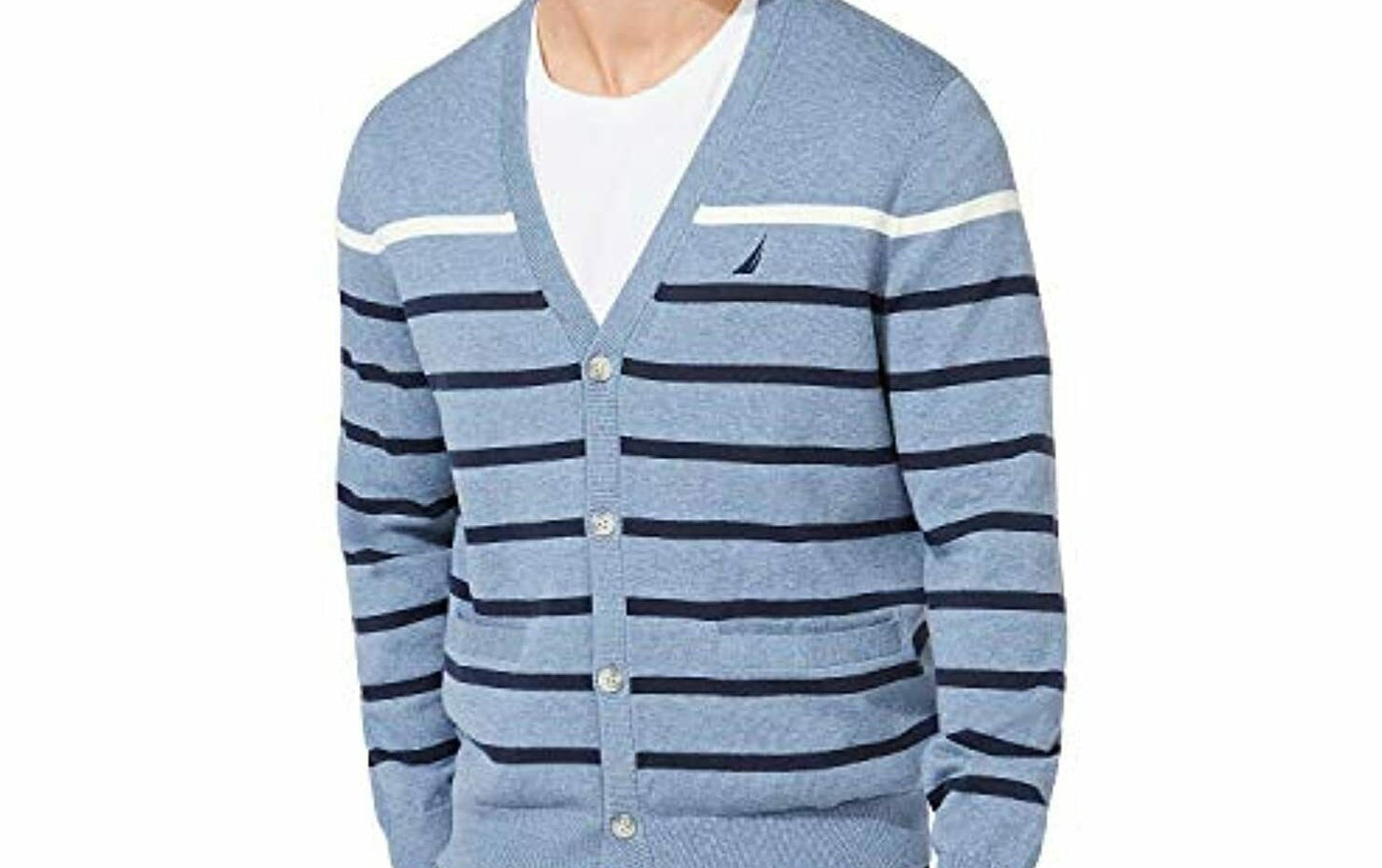 Cardigan listrado com decote em V e botões Nautica masculino, tamanho XX-G