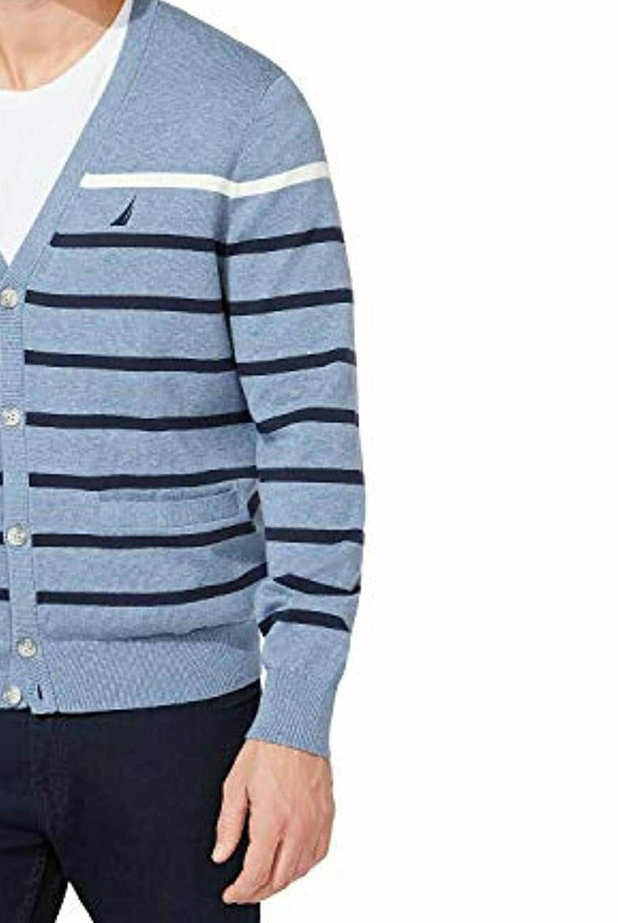 Cardigan listrado com decote em V e botões Nautica masculino, tamanho XX-G